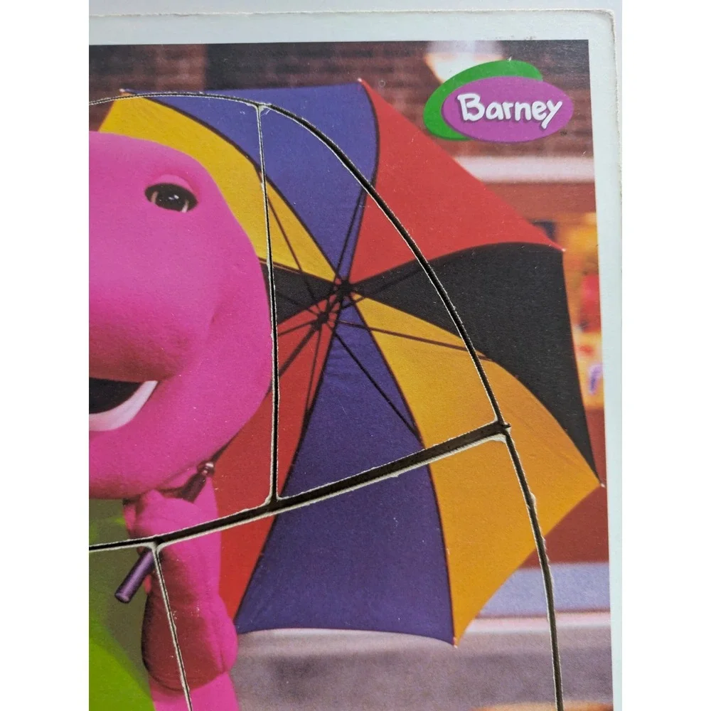 Pair‎ of Vintage Barney Wooden Puzzle Playing Ball with Umbrella